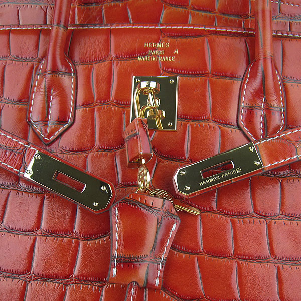 Replica Hermes Birkin 40CM Crocodile Veins Leather Bag Dark Orange 6089 Online - Click Image to Close